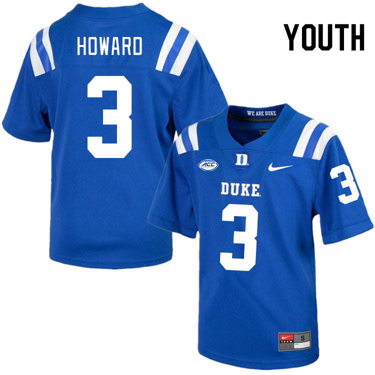 Youth #3 Alex Howard Duke Blue Devils College Football Jerseys Stitched-Royal